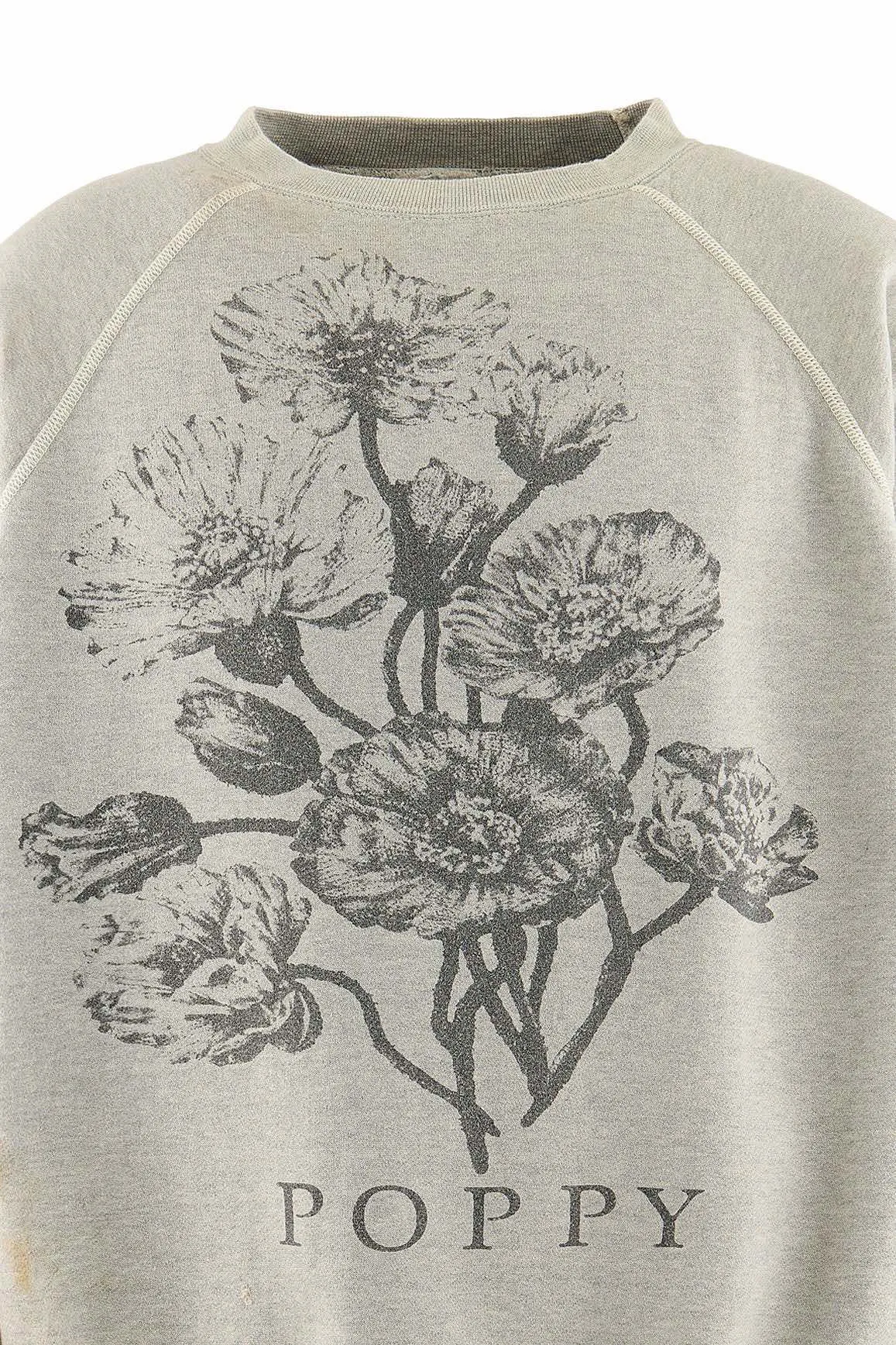 SAINT Mxxxxxx 'FLOWER' CREW NECK SWEAT SHIRTS Floral Distressed Retro Sweatshirt Distressed Gray S-XL Big Factory Four-needle Six-Thread Boneless Stitching Process/Original Horn Sleeve Version Top Printing Process Authentic Level Re-Engraving Garment Washing and Distressing/Hand-worn Graffiti Treatment Original Consistent Fruit Label/Little Angel Anti-Counterfeiting Label